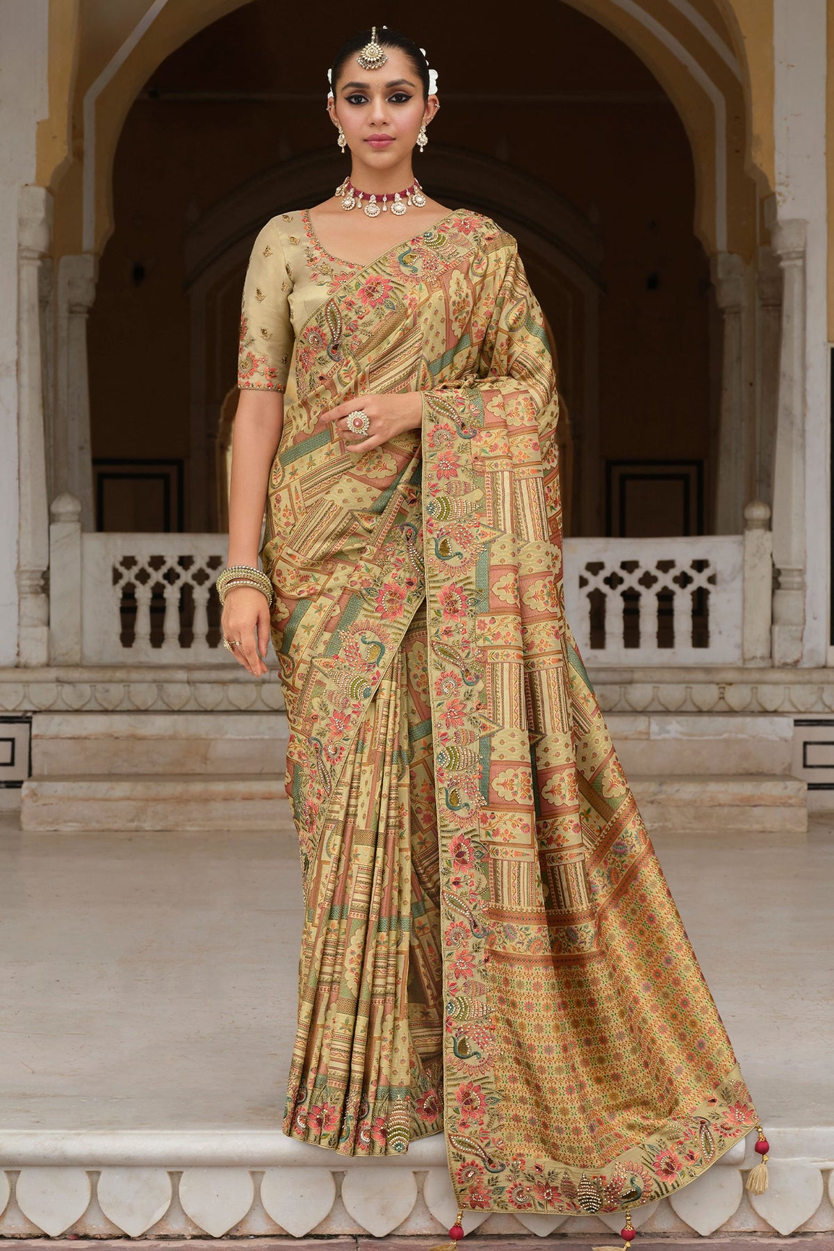 Light Green Silk Woven Saree with Embroidery - green silk saree embroidery