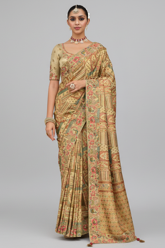 Light Green Silk Woven Saree with Embroidery - green silk saree embroidery Main image