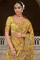 Lime Yellow Silk Woven Saree with Embroidery