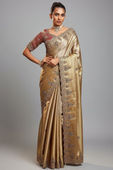 Golden Silk Woven Saree with Embroidery