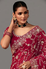 Maroon Organza Saree with Sequin Embroidery Work - maroon organza saree embroidery