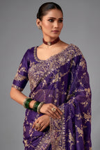Purple Organza Saree with Sequin Embroidery Work