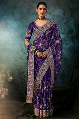 Purple Organza Saree with Sequin Embroidery Work