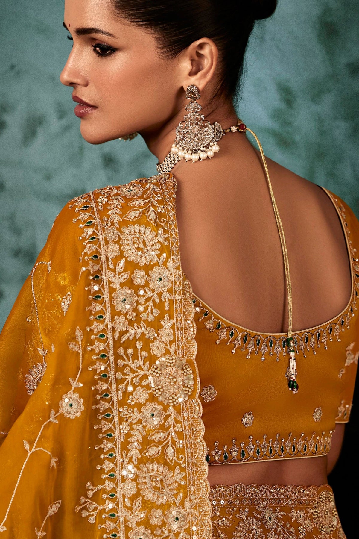 Yellow Organza Saree with Sequin Embroidery Work - yellow organza saree embroidery