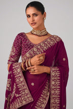 Purple Organza Saree with Embroidery - purple organza saree embroidery