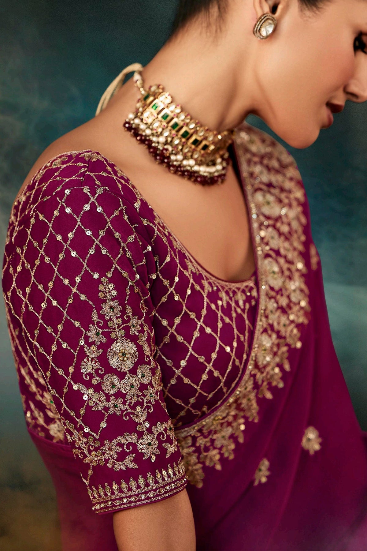 Purple Organza Saree with Embroidery - purple organza saree embroidery