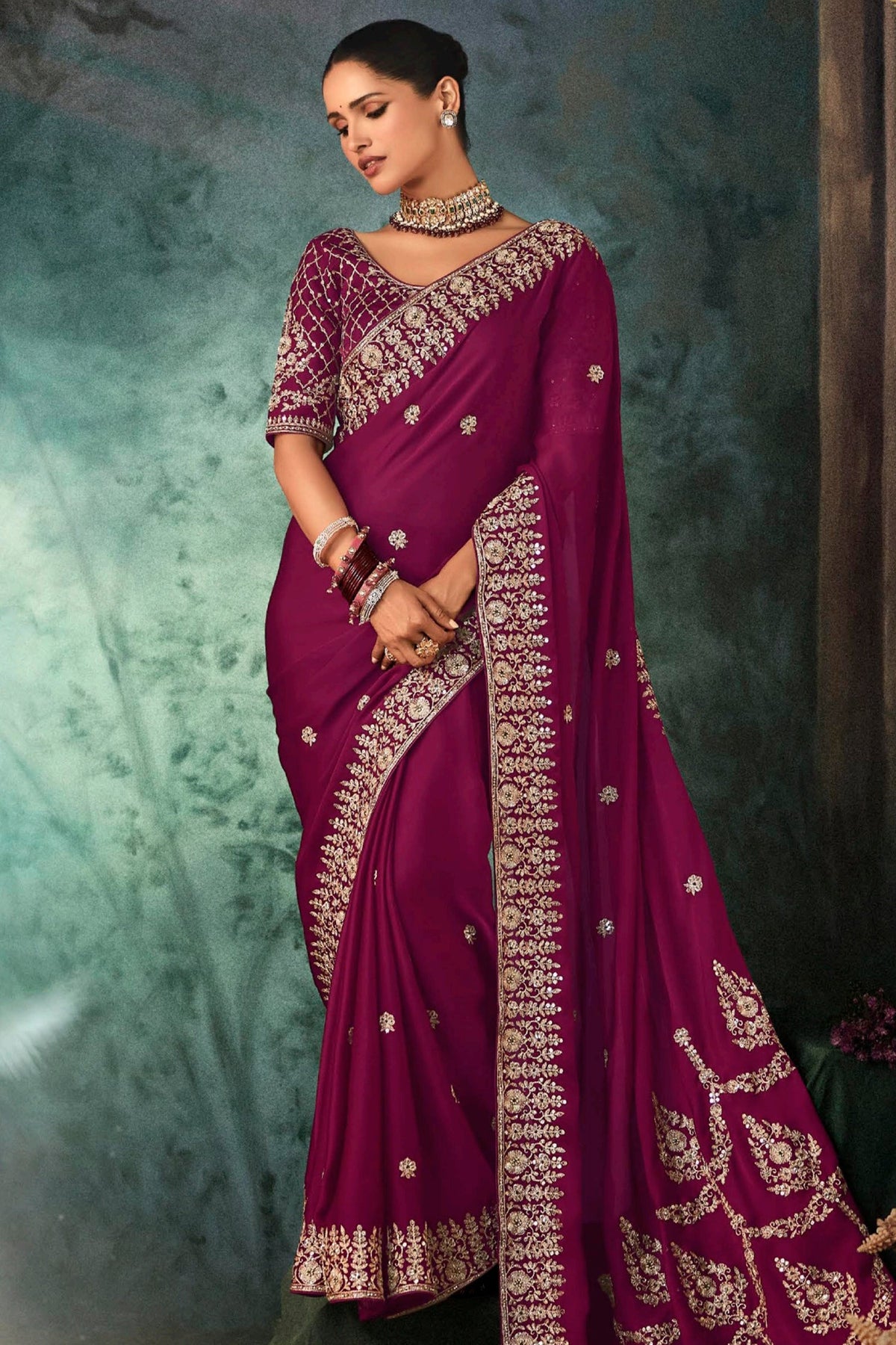 Purple Organza Saree with Embroidery - purple organza saree embroidery