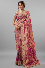 Dark Pink Viscose Silk Embroidered Saree