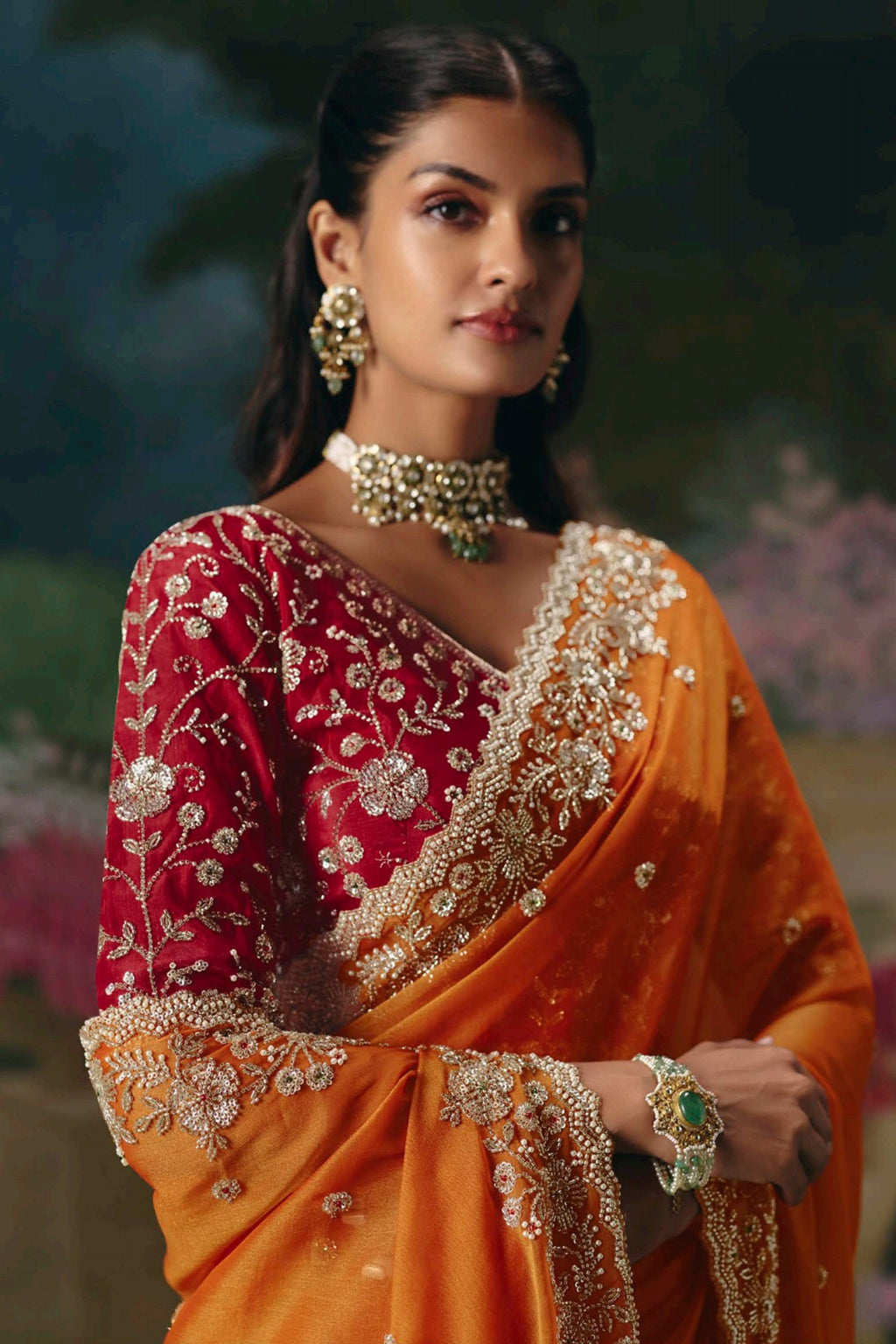 Orange Organza Sequin Cutdana Worked Saree - orange organza saree