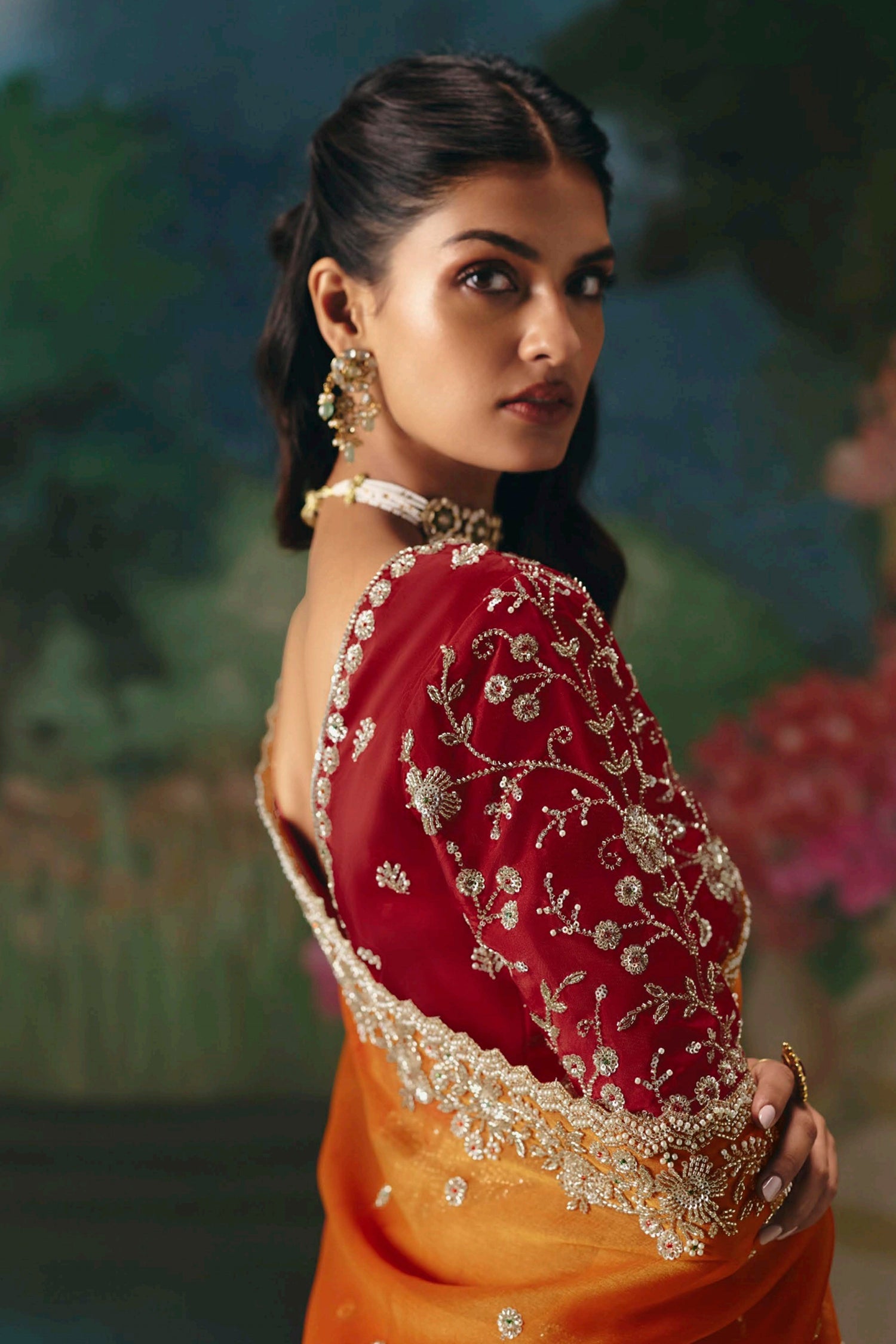 Orange Organza Sequin Cutdana Worked Saree - orange organza saree