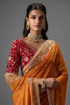 Orange Organza Sequin Cutdana Worked Saree - orange organza saree