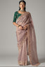 Light Mauve Organza Scallop Border Saree with Sequin Cutdana Work - organza saree
