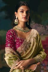 Olive Green Orgazna Sequin Cutadna Worked Saree