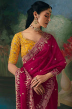 Rani Pink Organza Sequin Cutdana Worked Saree - pink organza saree