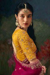 Rani Pink Organza Sequin Cutdana Worked Saree