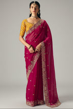 Rani Pink Organza Sequin Cutdana Worked Saree - pink organza saree