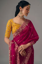 Rani Pink Organza Sequin Cutdana Worked Saree - pink organza saree