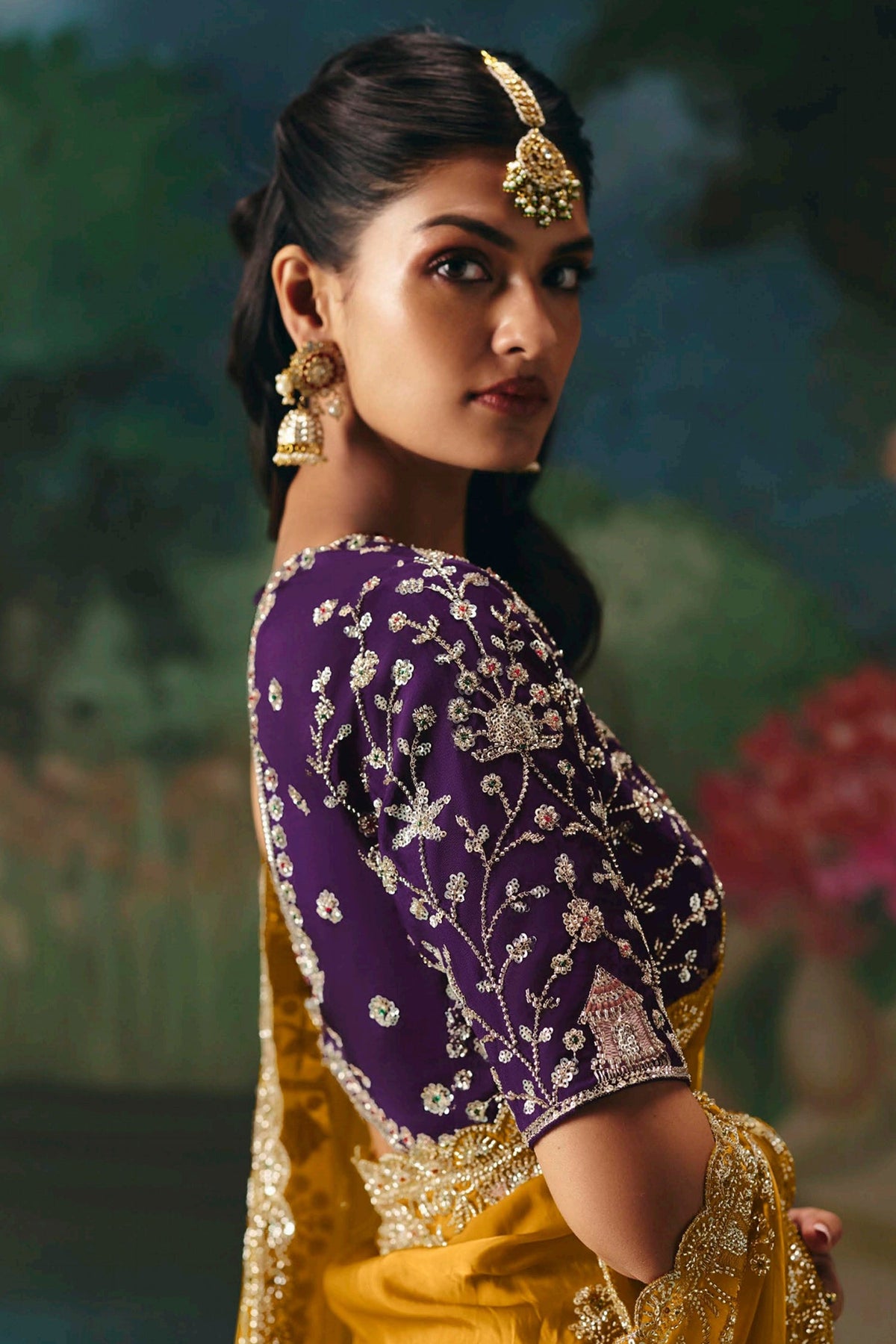Yellow Satin Organza Sequin Cutdana worked Saree - yellow satin saree