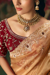 Light Orange Organza Sequin Cutdana Worked Saree