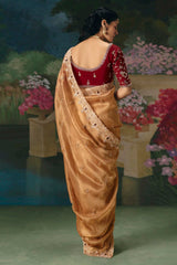 Light Orange Organza Sequin Cutdana Worked Saree