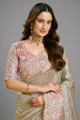 Sea Green Tissue Saree with Embroidery