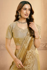Metalic Golden Silk Saree with Embroidery
