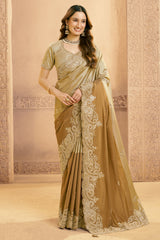 Metalic Golden Silk Saree with Embroidery