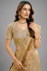 Metalic Golden Silk Saree with Embroidery