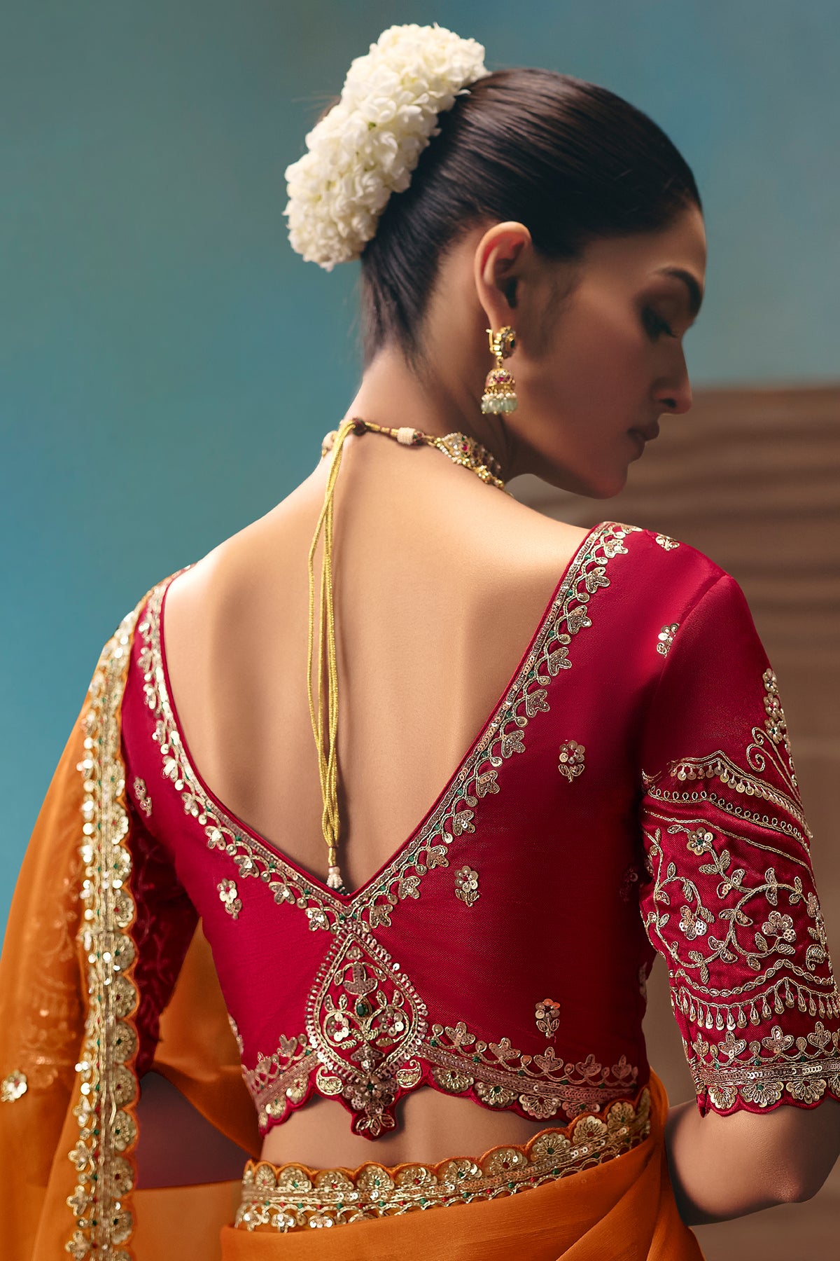 Orange Viscose Chiffon Saree With Embroidered Border And Sequin Work - red chiffon saree embroidered