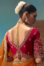 Orange Viscose Chiffon Saree With Embroidered Border And Sequin Work - red chiffon saree embroidered