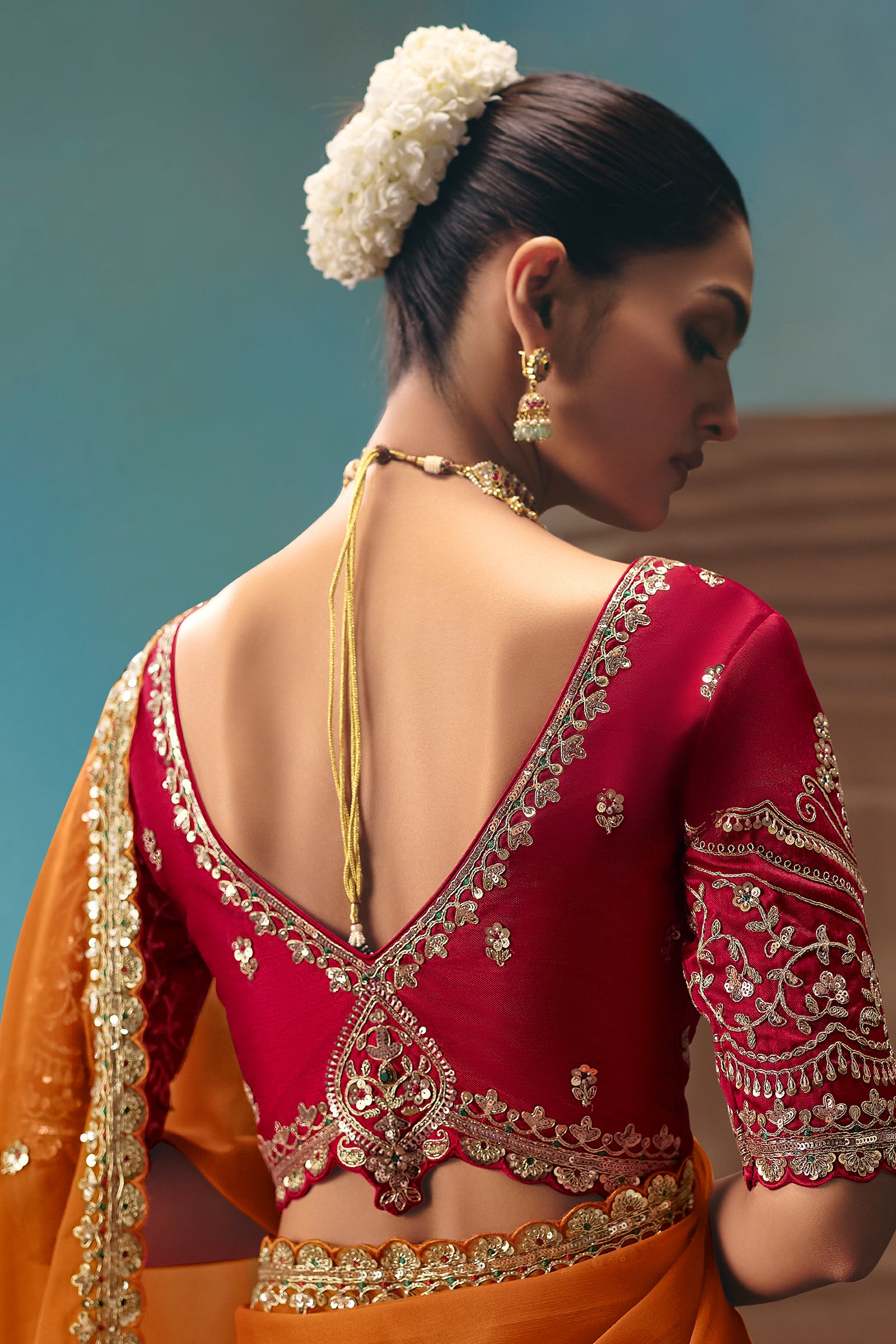 Orange Viscose Chiffon Saree With Embroidered Border And Sequin Work - red chiffon saree embroidered