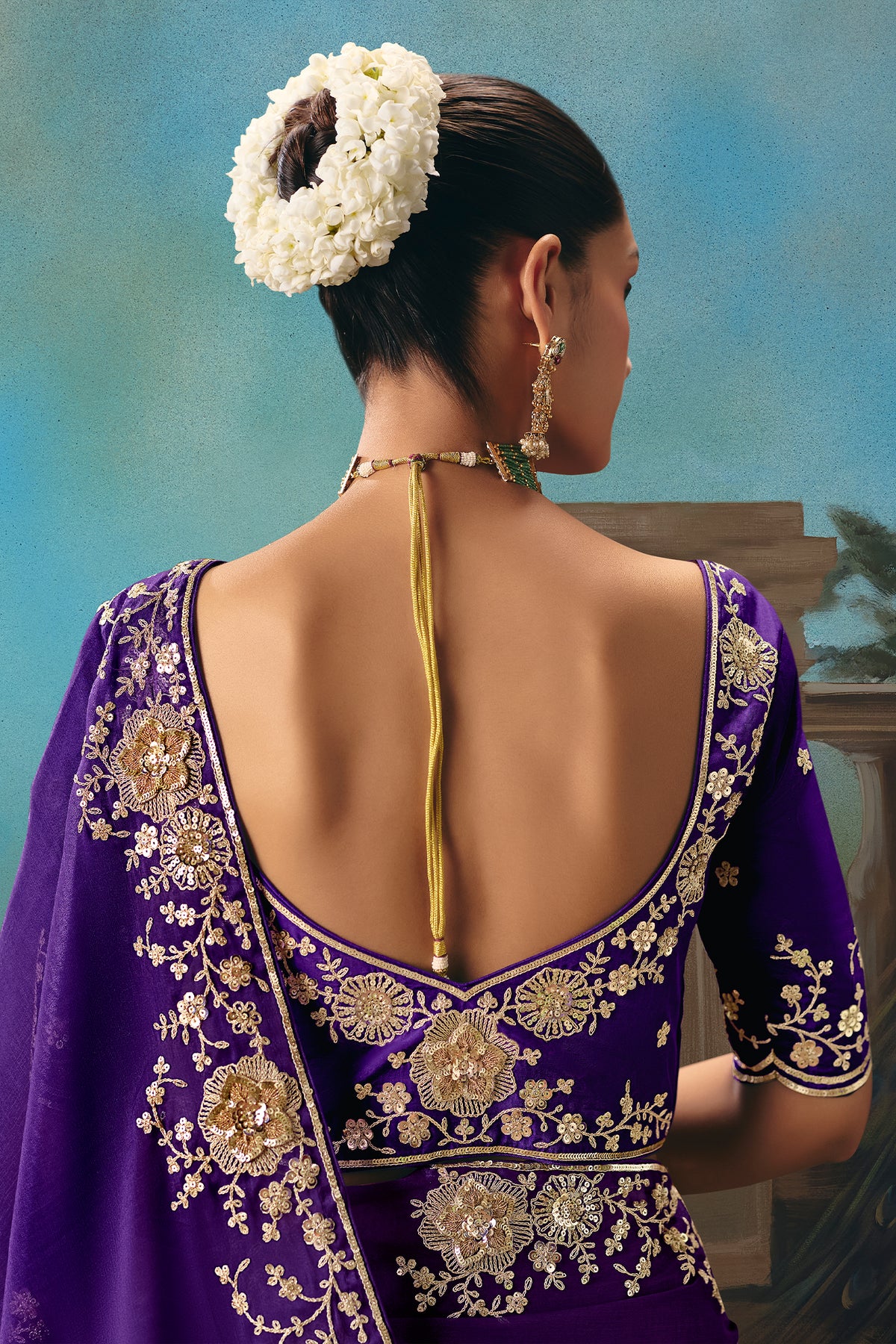 Royal Purple Viscose Chiffon Saree With All Over Embroidery In Zari And Sequins - purple chiffon saree embroidery