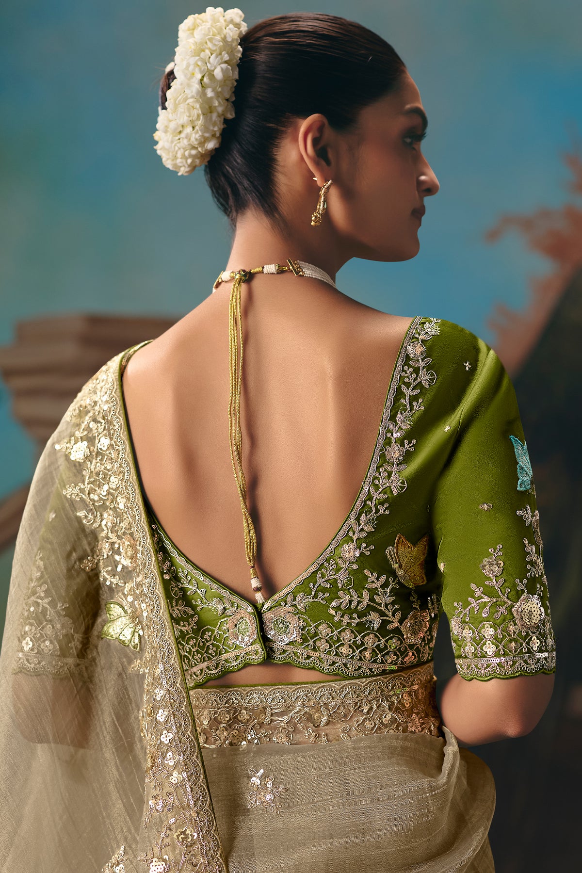 Beige Viscose Chiffon Saree With Elegant Embroidery - beige chiffon saree embroidery