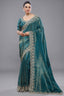 Peacock Blue Tissue Dola Silk Solid Saree