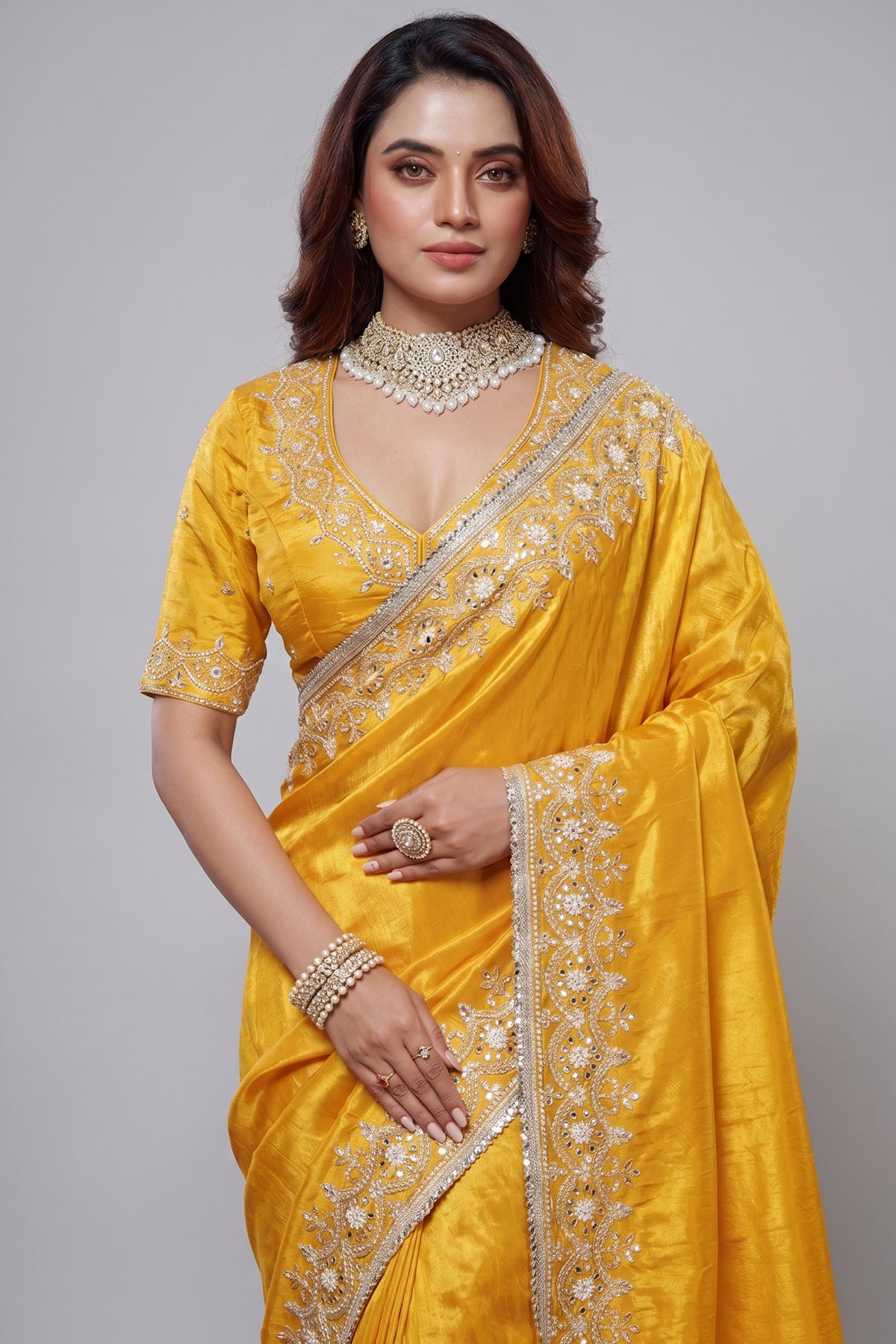 Saree with Readymade Yellow Blouse
