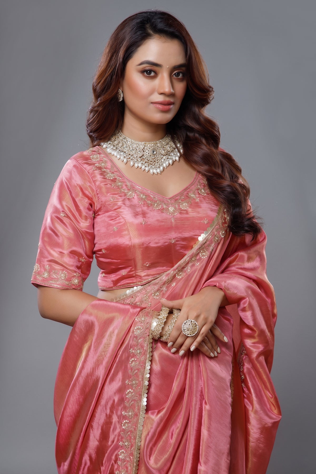 Saree with Readymade Rose Pink Blouse