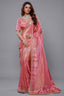 Rose Pink Tissue Dola Silk Solid Saree
