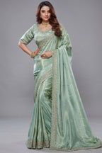 Light Pistachio Tissue Dola Silk Solid Saree