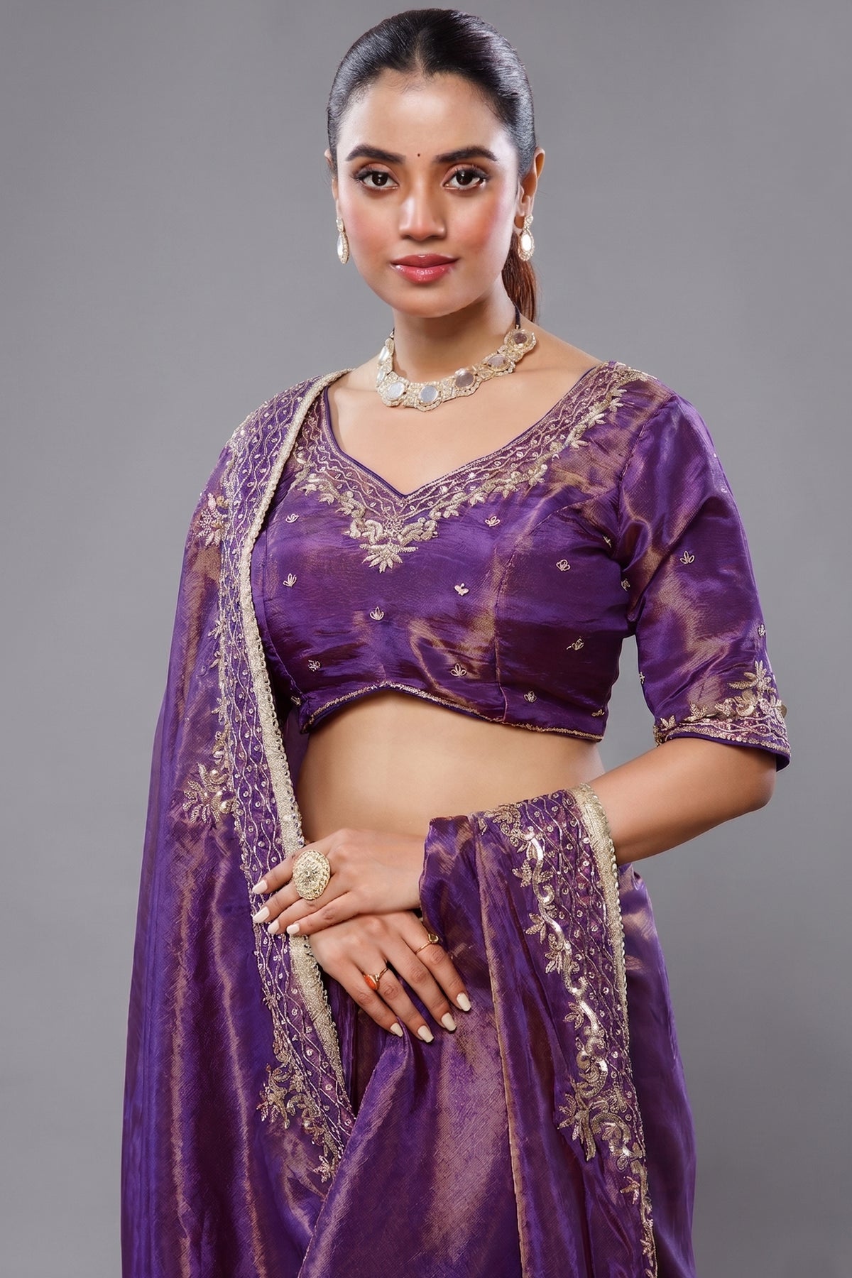 Saree with Readymade Violet Purple Blouse