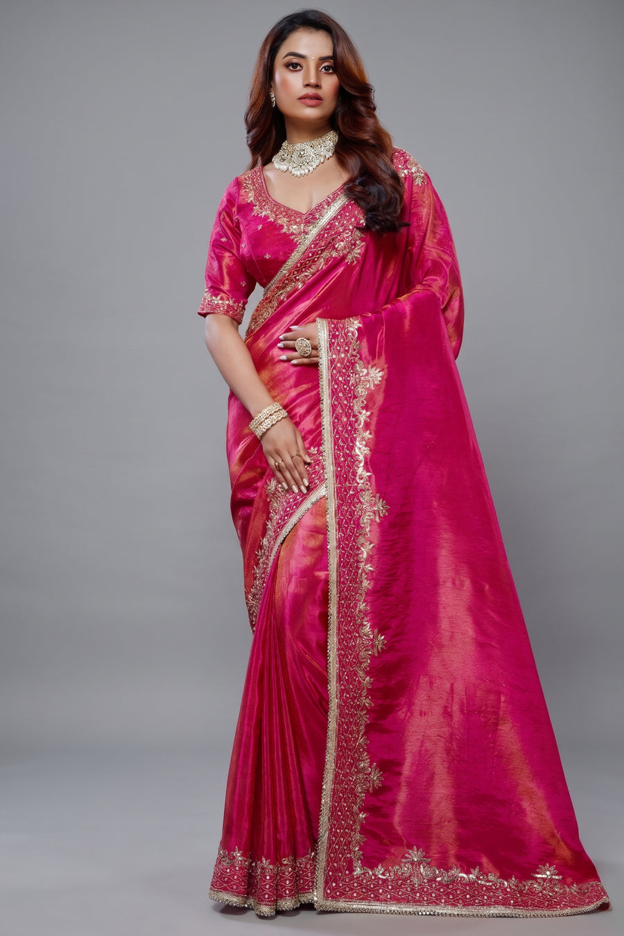 Rani Pink Tissue Dola Silk Saree