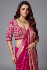 Saree with Readymade Dark Rani Pink Blouse