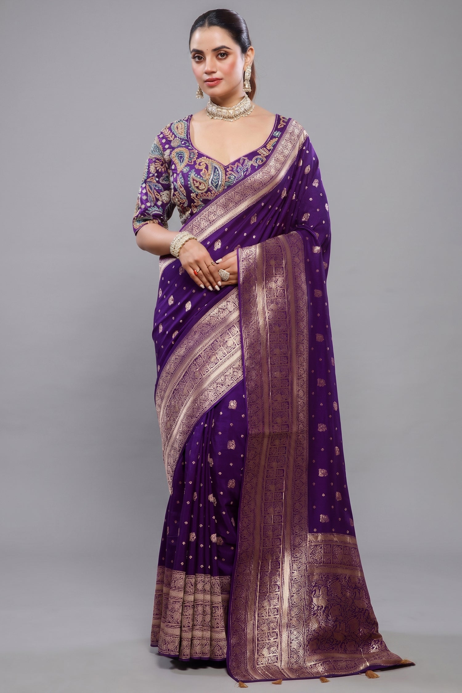 Deep Purple Gaji Silk Woven Saree Main image