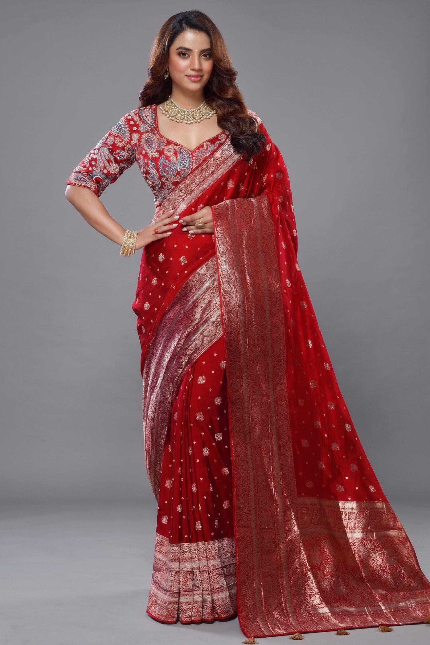 Red Gaji Silk Woven Saree Main image