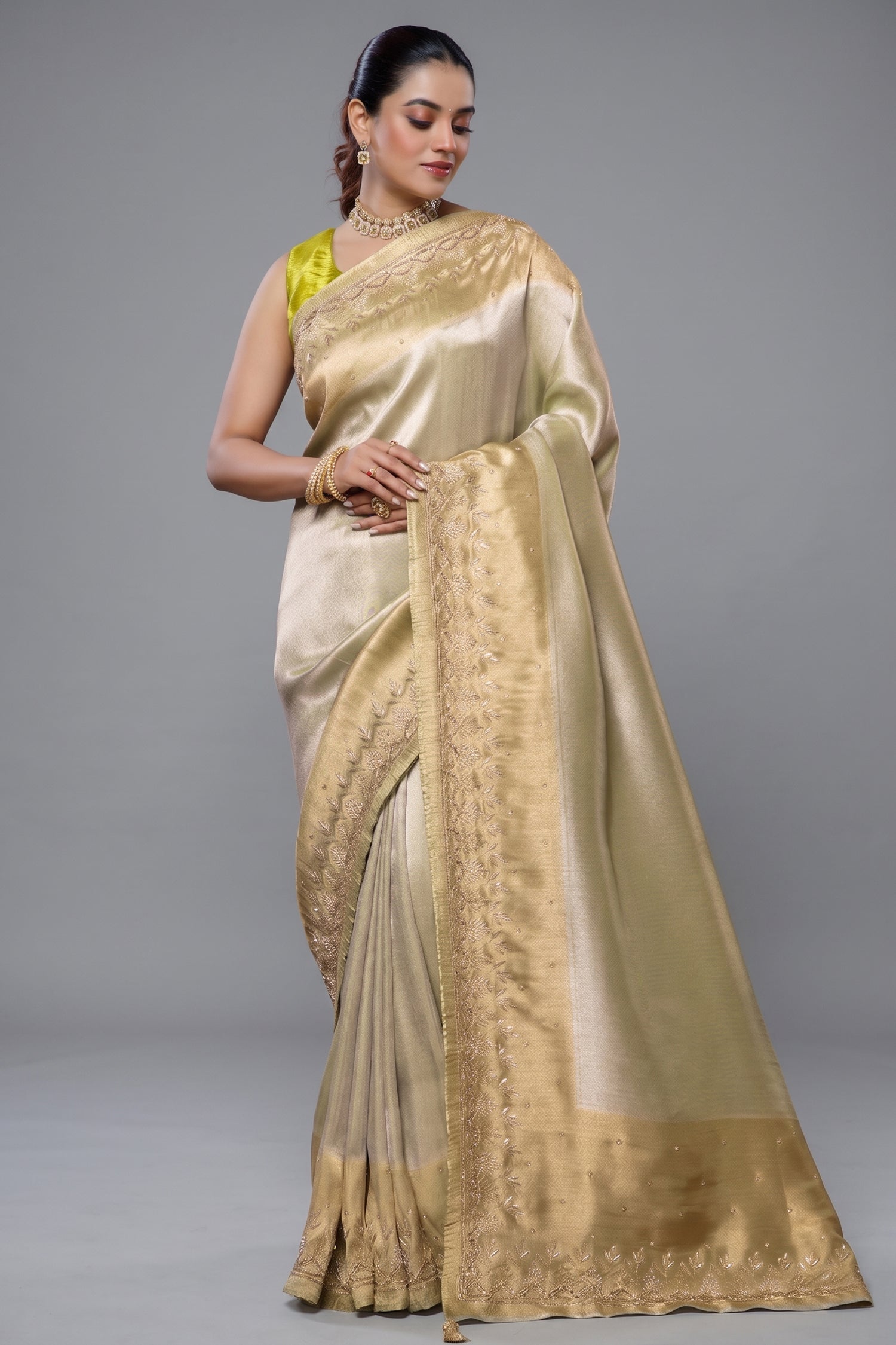 Light Mint Green Tissue Silk Saree Main image