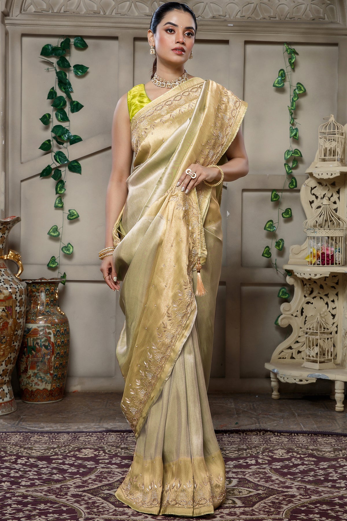 Light Mint Green Saree with Cutdana and Beaded Worked