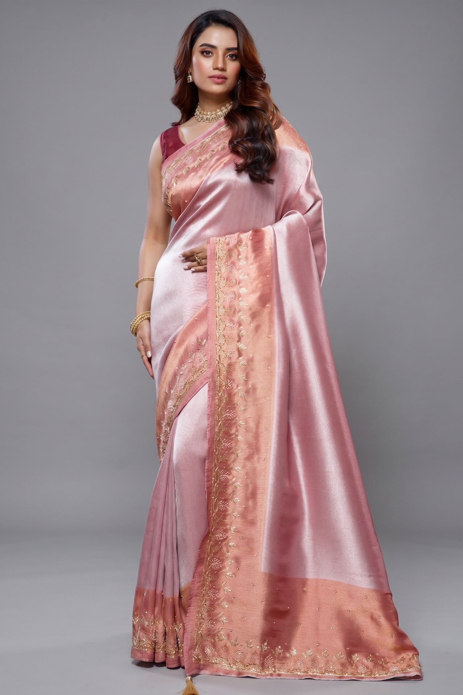 Light Baby Pink Tissue Silk Saree Main image