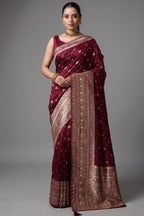 Magenta Dola Silk All Over Woven Saree - Front View