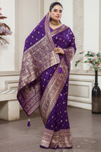 Designer Deep Violet Purple Dola Silk All Over Woven Saree for festive celebrations