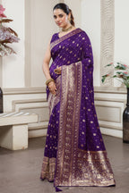 Designer Deep Violet Purple Dola Silk All Over Woven Saree for festive celebrations