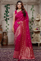 Rani Pink Woven Saree